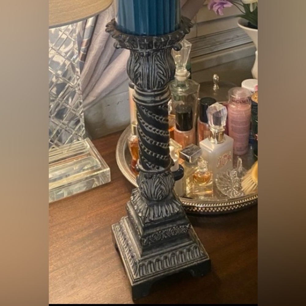 Decorative Tall Ornate Vintage Wood Candle Holder